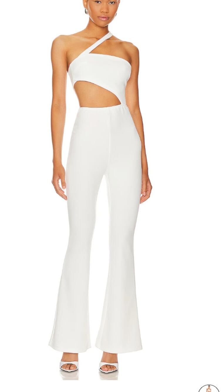 Superdown White One Shoulder Jumpsuit SMALL Asymmetrical Cutout Revolve $90 NEW